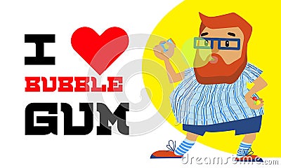 Hipster love bubble gum concept banner, cartoon style Vector Illustration