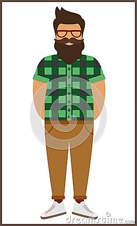 Hipster man flat icon with beard Vector Illustration