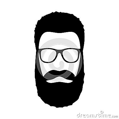 Hipster man icon. Hairstyle, beard and glasses in flat style. Vector Illustration