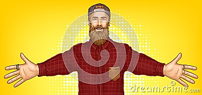 Hipster man raising hands for hugging vector Vector Illustration