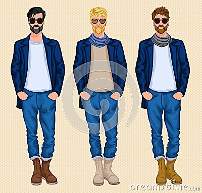 Hipster man set Vector Illustration