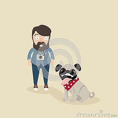 Hipster men and dog Vector Illustration