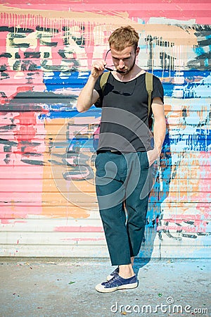 Hipster modern stylish blonde man Stock Photo