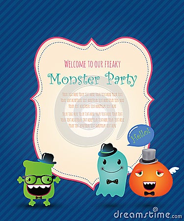 Hipster Monster Party Card. Vector Illustration Vector Illustration