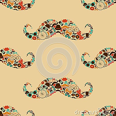 Hipster Mustache Colorful Seamless Pattern Vector Illustration