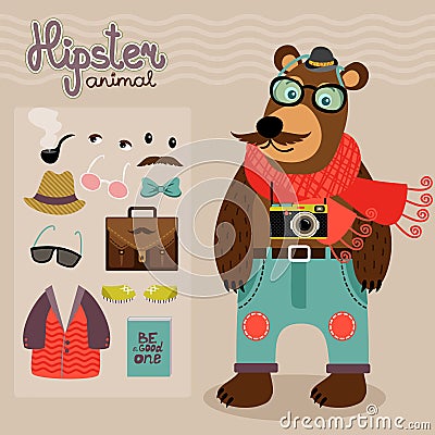 Hipster pack for animal teddy bear Vector Illustration