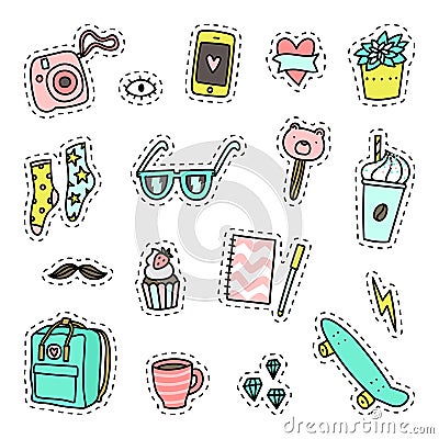 Hipster pack. Set of objects. Cartoon Illustration