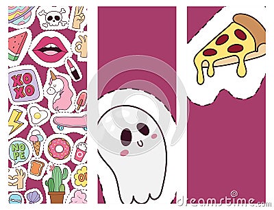 Hipster patches brochure hand drawn cute fashionable stickers doodle pop art sketch pins and comic badges vector Vector Illustration