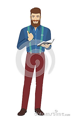 Hipster with pen and pocketbook Vector Illustration