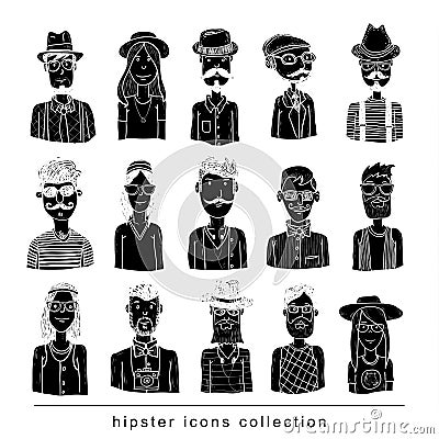 Hipster people icon set. vector illustrations. black Vector Illustration