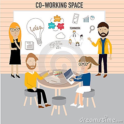 Hipster people working in the co-working space infographics Vector Illustration