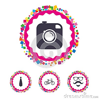 Hipster photo camera icon. Glasses symbol. Vector Illustration