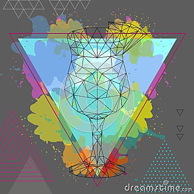 Hipster polygonal cocktail blue hawaii on watercolor background Vector Illustration