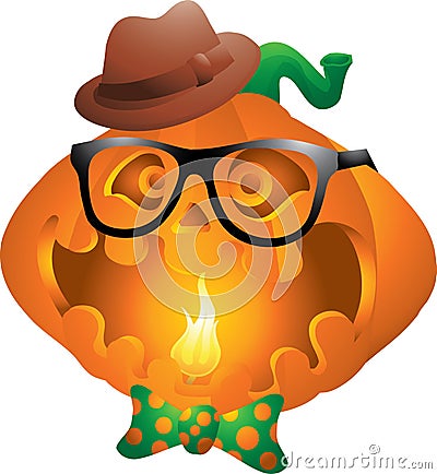 Hipster pumpkin halloween Vector Illustration