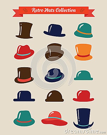 Hipster Retro Hats Vintage Icon Set Stock Photo