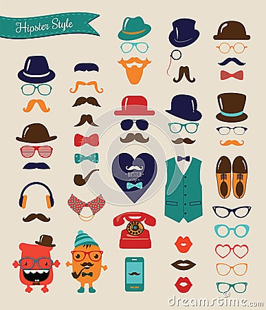 Hipster Retro Vintage Icon Set Vector Illustration