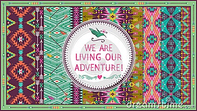 Hipster seamless aztec pattern with geometric elements and quotes typographic text Stock Photo