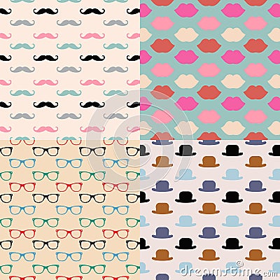 Hipster Seamless Pattern Set Vector Illustration