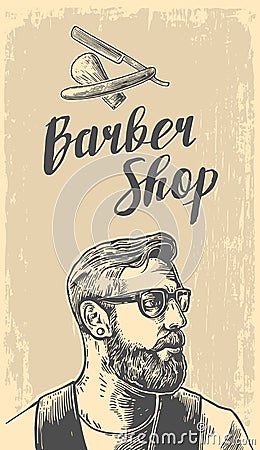 Hipster shave haircut in the BarberShop. Vector black and white illustrations and typography elements. Hand drawn Vector Illustration