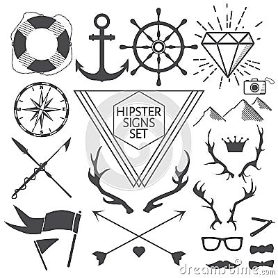 Hipster signs and symbols set with anchor Vector Illustration