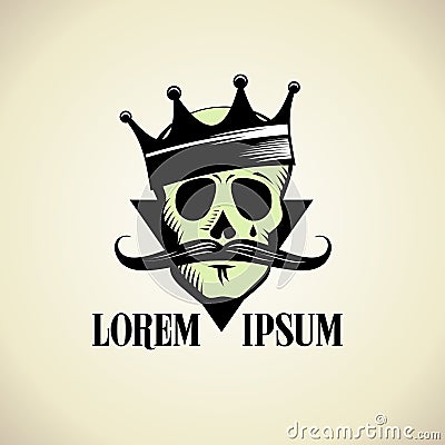 Hipster skull with crown logo. Vector Illustration