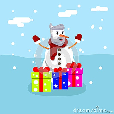 Hipster snowman with gifts vector illustration Vector Illustration