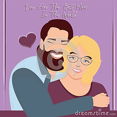 Hipster son hugging his mother Happy mother day template Vector Vector Illustration