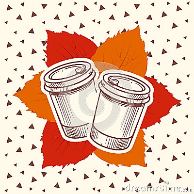 Hipster style autumn with coffee and leaves Vector Illustration