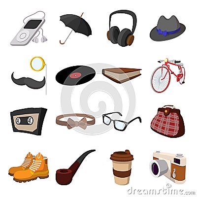 16 hipster style cartoon elements Vector Illustration