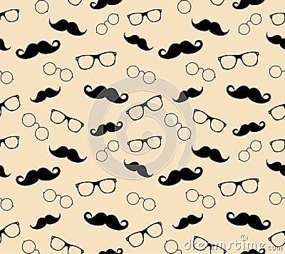 Hipster style pattern, glasses and mustaches. vect Vector Illustration