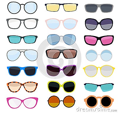 Hipster Summer Sunglasses Fashion Glasses Collection on Vector Illustration