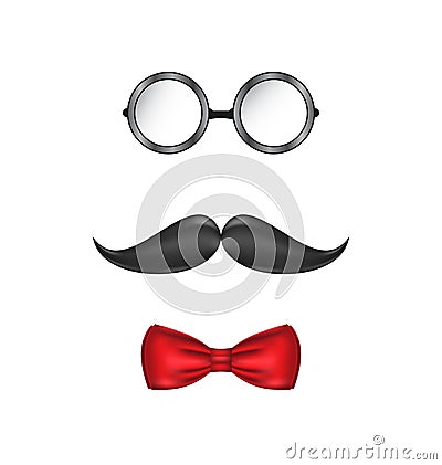 Hipster symbolic of a man face, glasses, mustache and bow-tie, i Vector Illustration