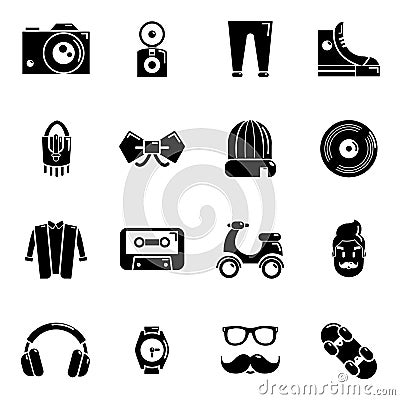 Hipster symbols icons set, simple style Vector Illustration