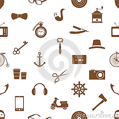 Hipster theme and culture set of vector icons in seamless pattern eps10 Vector Illustration