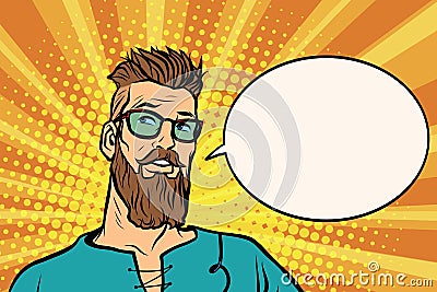 Hipster is thinking about something, a comic book bubble Vector Illustration