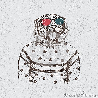 Hipster tiger dressed in the blouse Vector Illustration