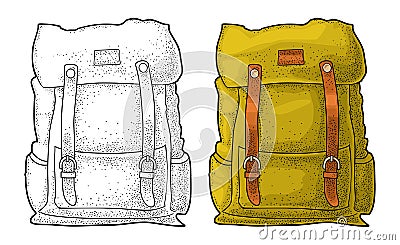 Hipster tourist backpack. Front view. Vector color vintage engraving Vector Illustration