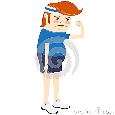 Hipster upset man showing biceps. Flat style Vector Illustration