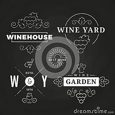 Hipster wine logo or baners design on chalkboard Vector Illustration