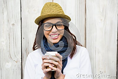 Hipster woman with take-away coffee Stock Photo