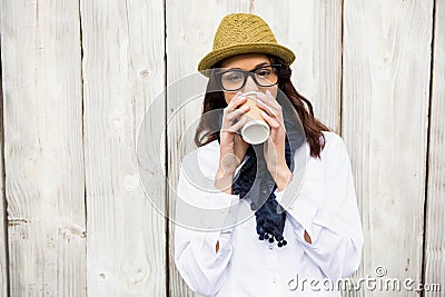 Hipster woman with take-away coffee Stock Photo