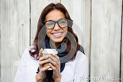 Hipster woman with take-away coffee Stock Photo