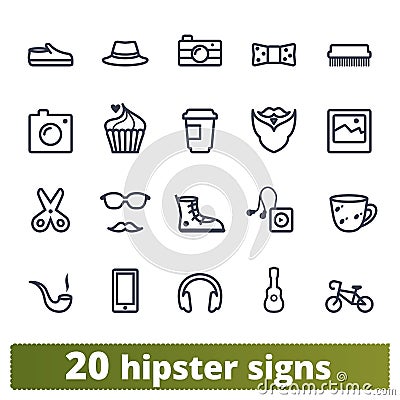 Hipster, Youth Fashion And Lifestyle Icons Set Vector Illustration