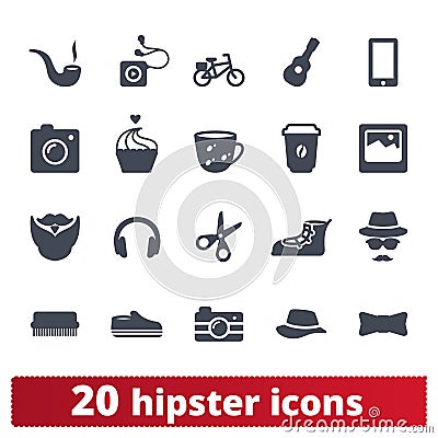 Hipster, Youth Fashion And Lifestyle Icons Set Vector Illustration