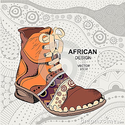 Hipster youth shoes. Ethnic boot. African design. Vector illustration Cartoon Illustration