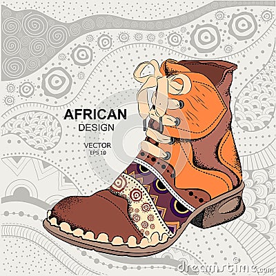 Hipster youth shoes. Ethnic boot. African design. Vector illustration Vector Illustration