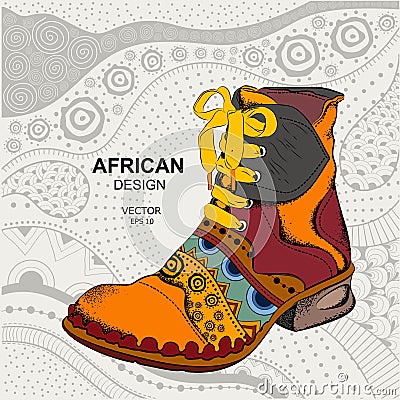 Hipster youth shoes. Ethnic boot. African design. Vector illustration Vector Illustration