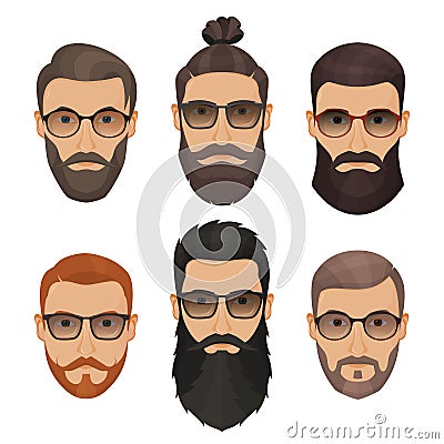Hipsters bearded men with different hairstyles mustaches beards Vector Illustration