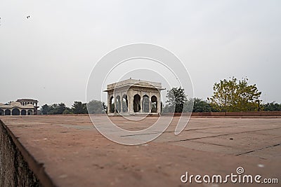 The Hira Mahal is a pavilion in the Red Fort in Delhi. It is a four-sided pavilion of white marble. Stock Photo