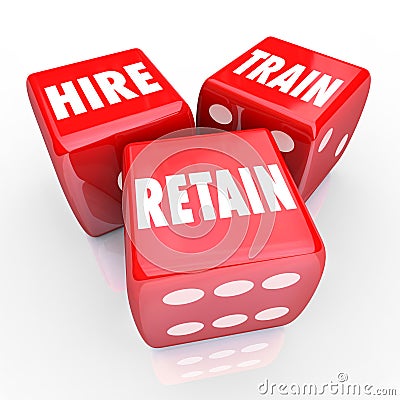 Hire Train Retain 3d Red Dice Employment Human Resources Challenges Stock Photo